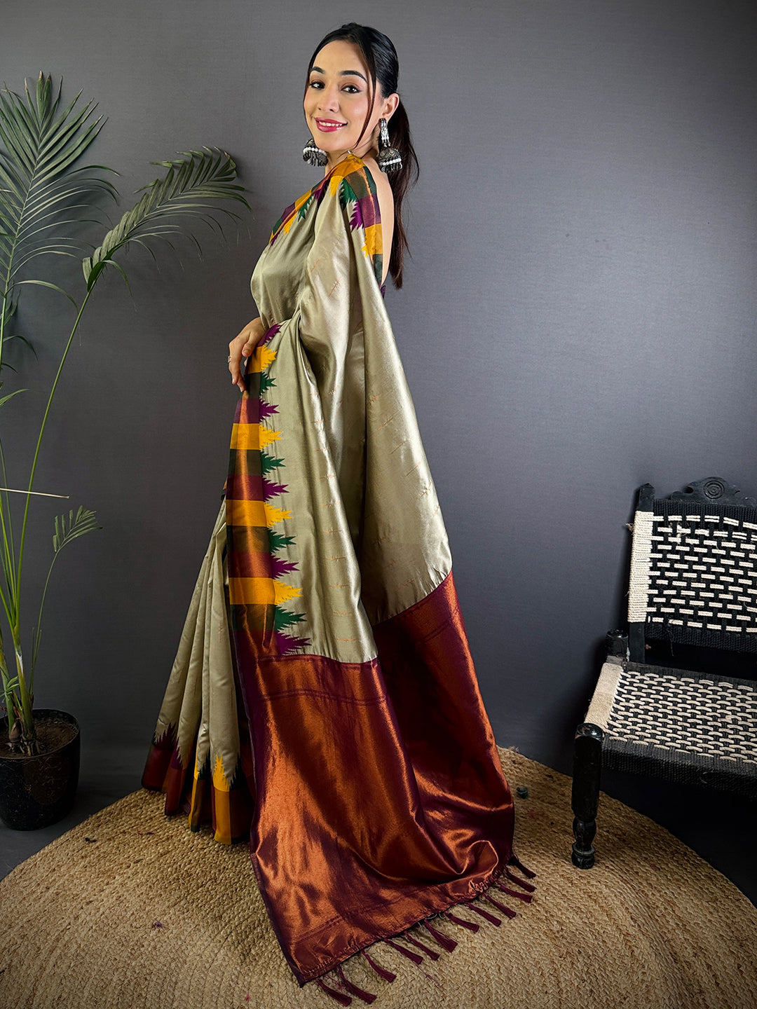 Pista Copper Radiance Katan Silk Saree by My Store
