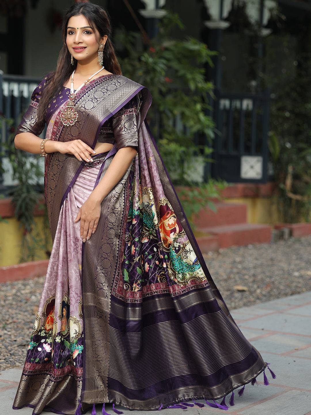 Pure Viscose Dola Silk Saree With Zari Weaving Pallu In Light Purple Colour - Luxe by My Store