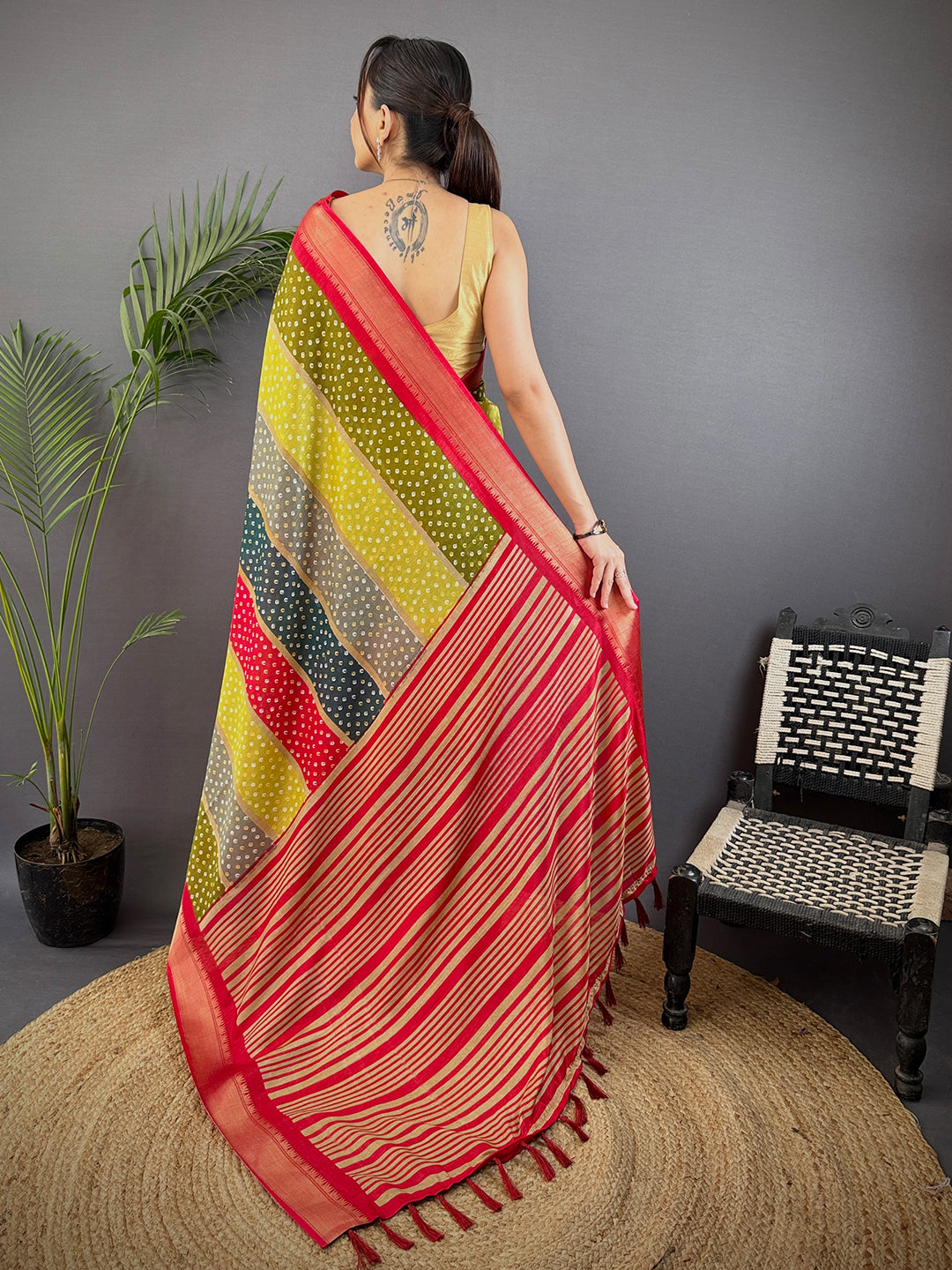 Red Soft Dola Bandhej Print Saree by My Store