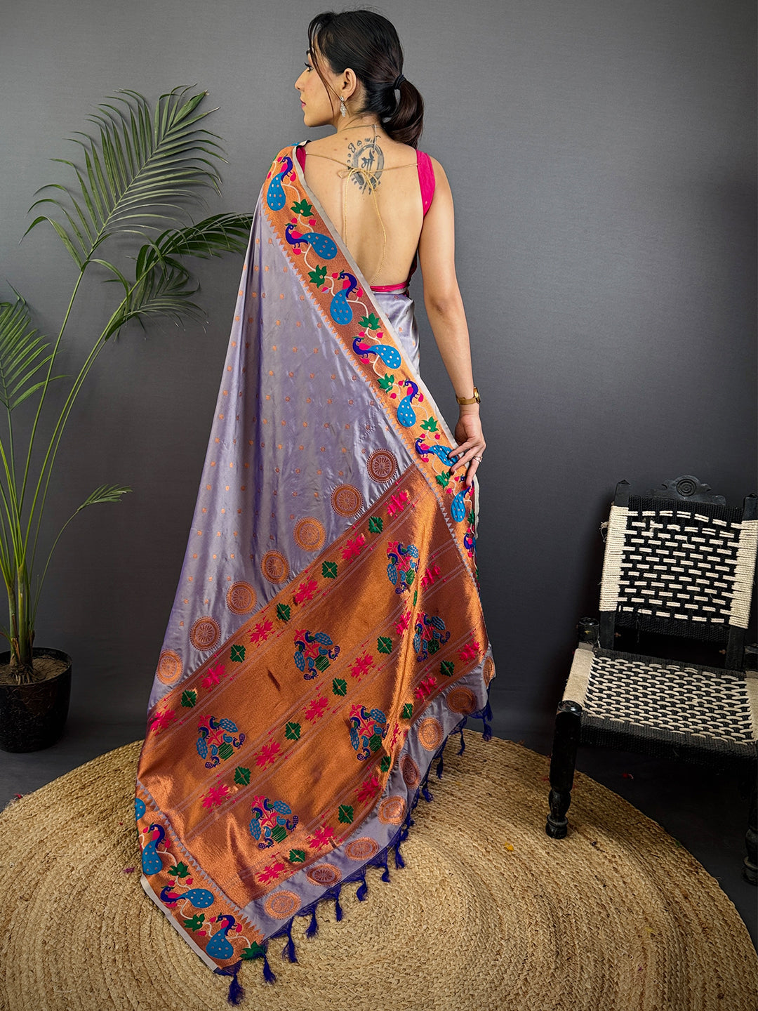 Regal Lavender Yeola Paithani Soft Silk Saree by My Store