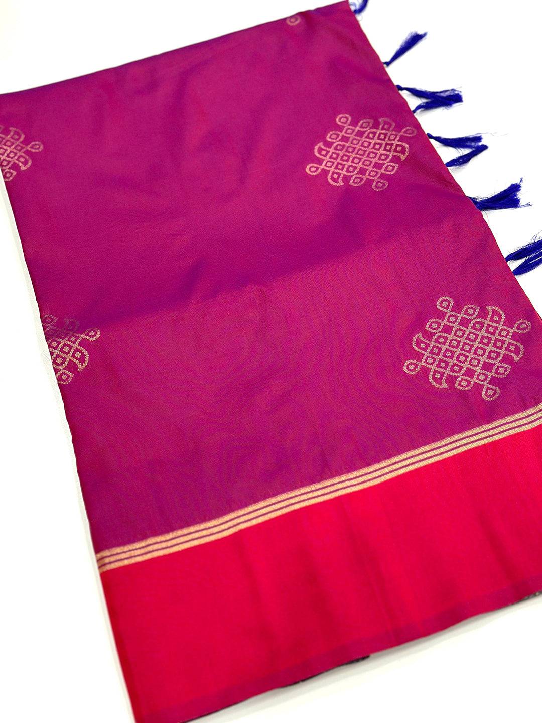 Red Kolam Silk Heritage Saree by My Store