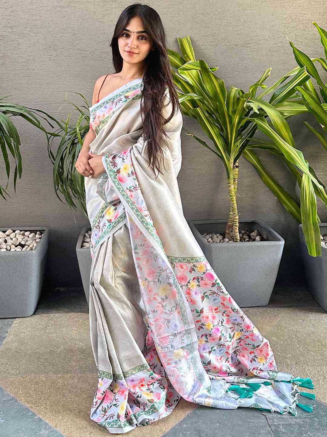 Banarasi Kanjivaram Floral Print Saree