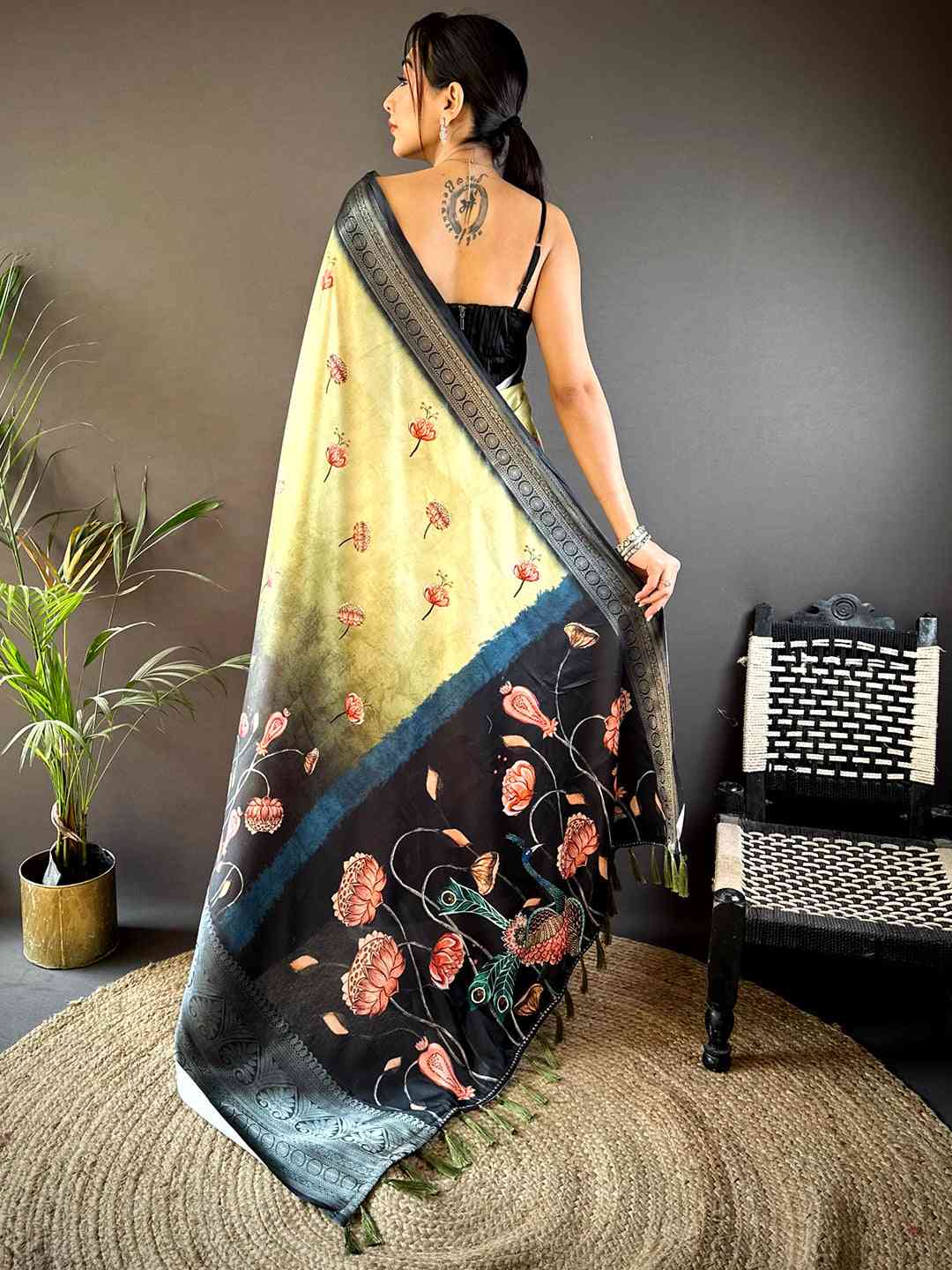 Pista Soft Silk Floral Ombre Print Saree by My Store