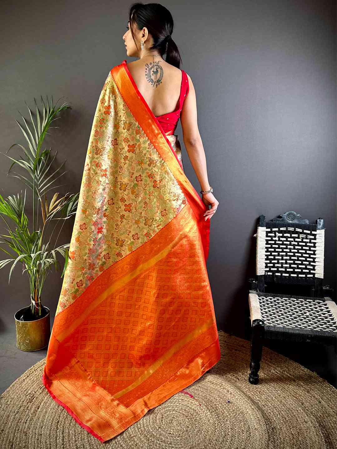 Red Dharmavaram Butterfly Silk Saree by My Store