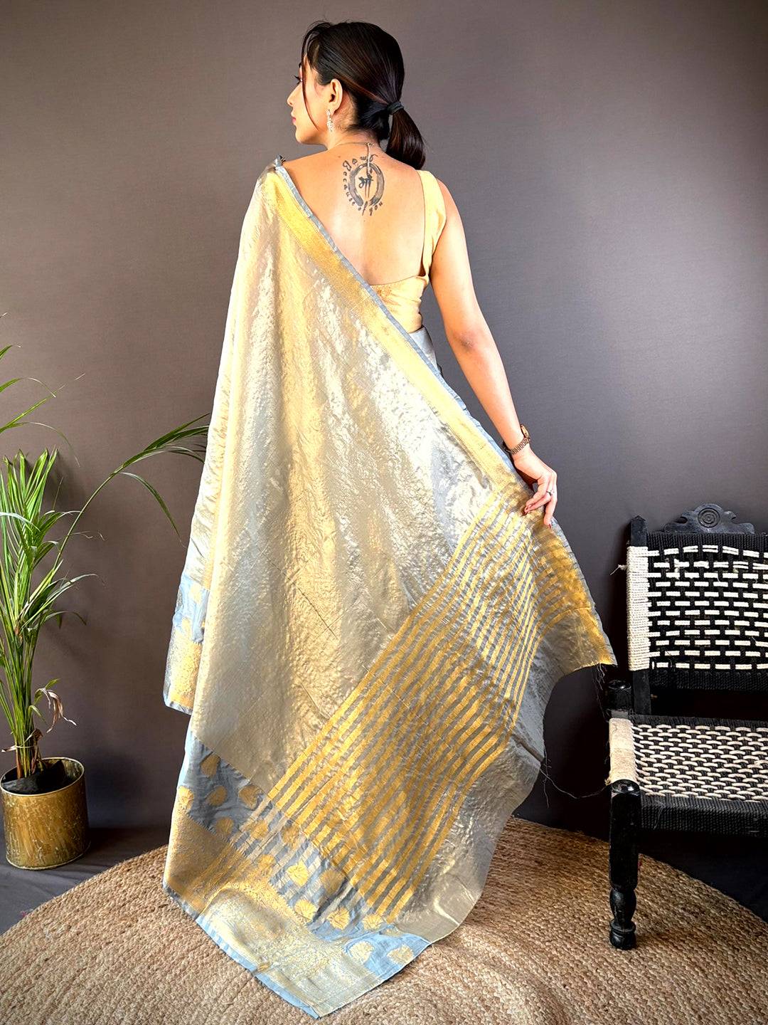 Gold Tissue Saree With Jacquard Woven Work by My Store