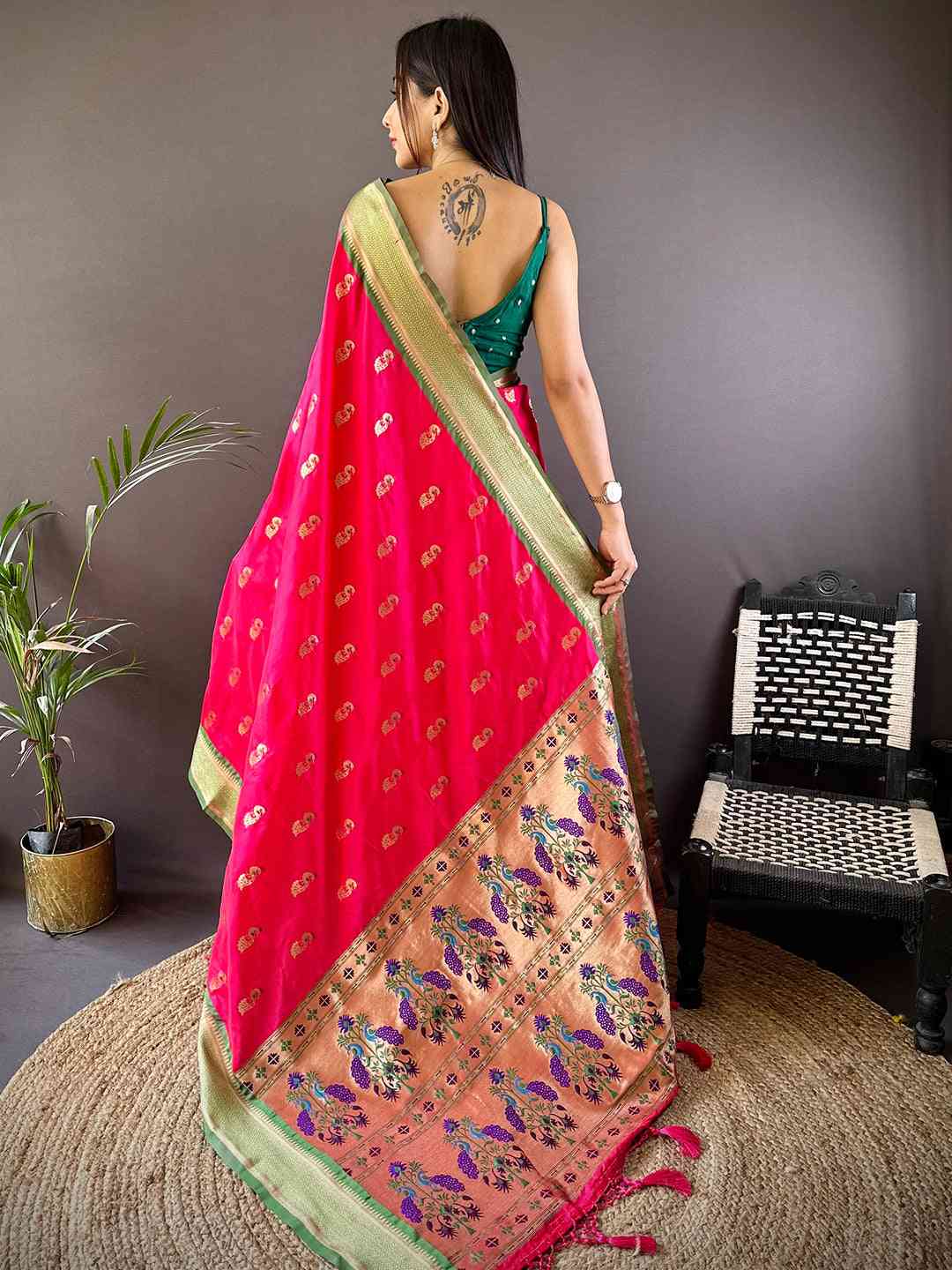 Exquisite Yevla Paithani Minakari Work Silk Saree in Pink Colour by My Store