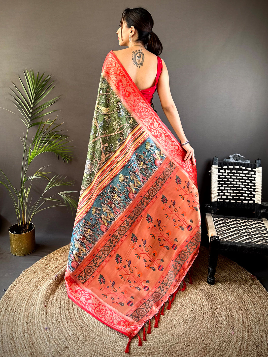 Green Yevla Pathani Soft Silk Saree by My Store