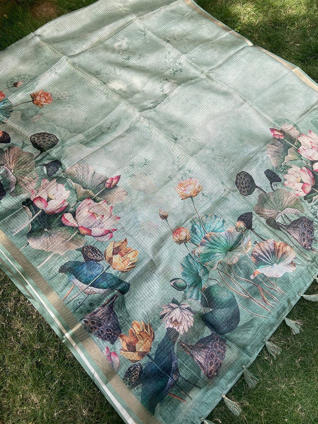 Beautiful Soft Kota Doriya Silk Saree With Floral Print