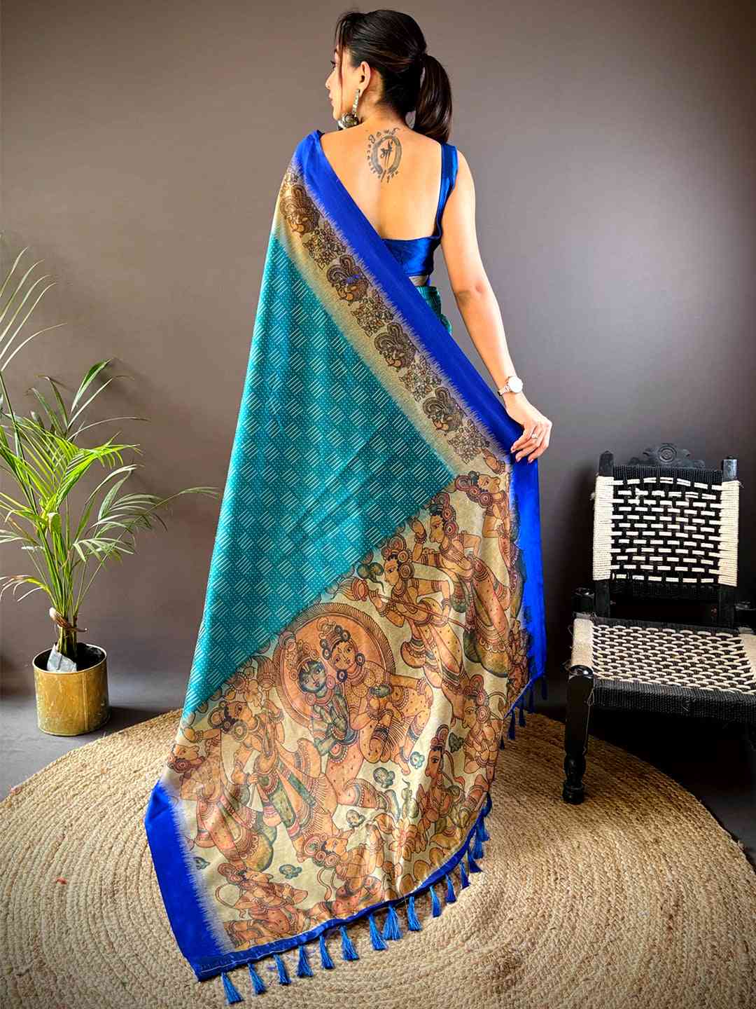Rama Soft Silk Kalamkari Pallu Saree by My Store