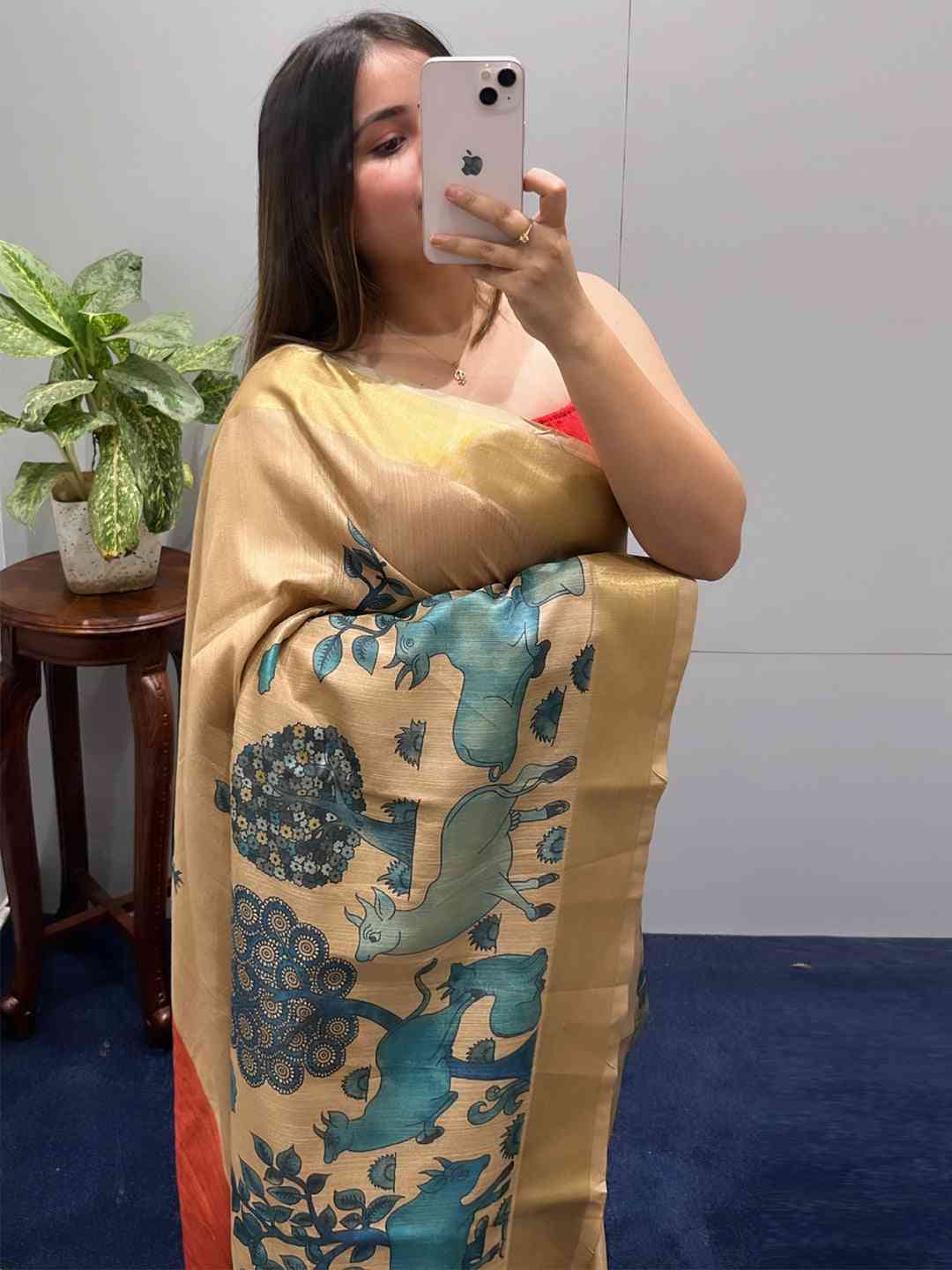Incredible Pen Kalamkari Linen Tissue Soft Saree by My Store