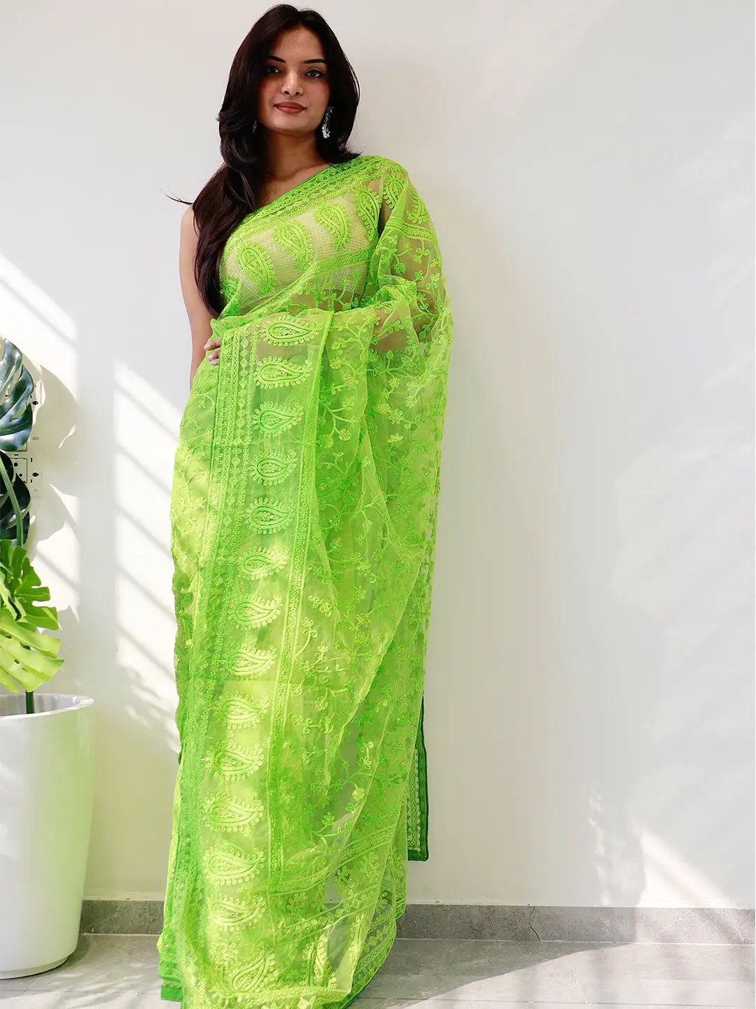 Elegant Saree Adorned with Ethnic Motifs, Intricate Threadwork, and Embellished Borders by My Store