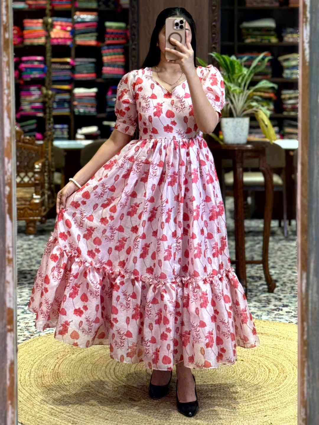 Light Pink Floral Print Midi Dress by My Store