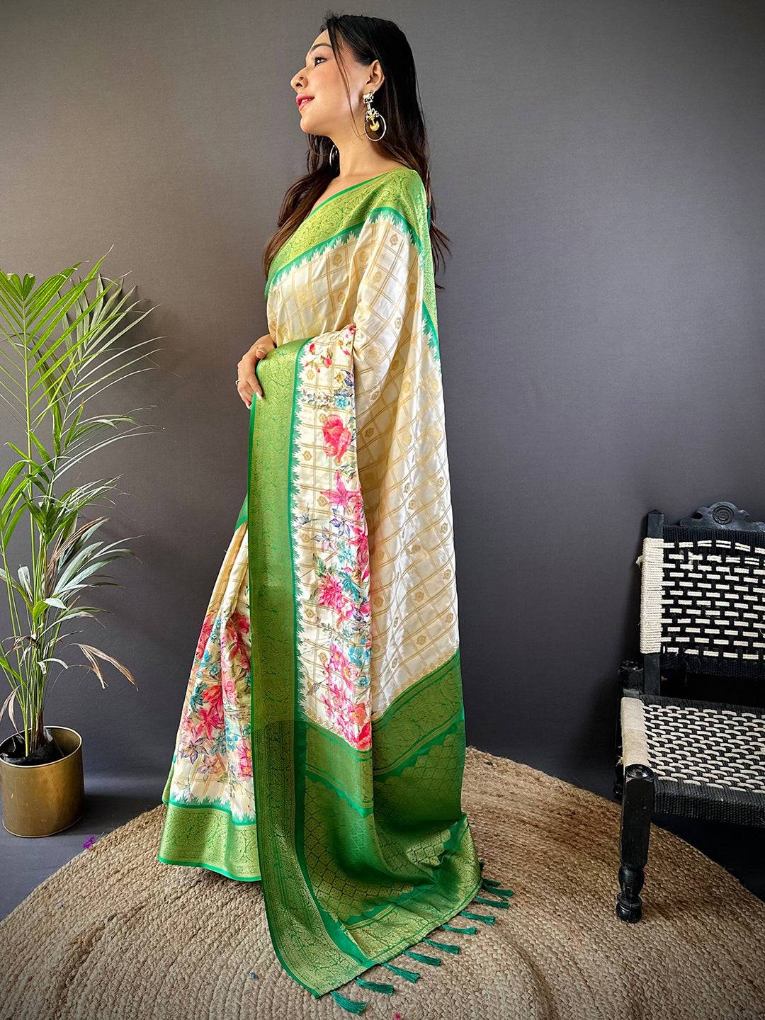 Green Floral Bloom Kovai Rettapet Saree by My Store
