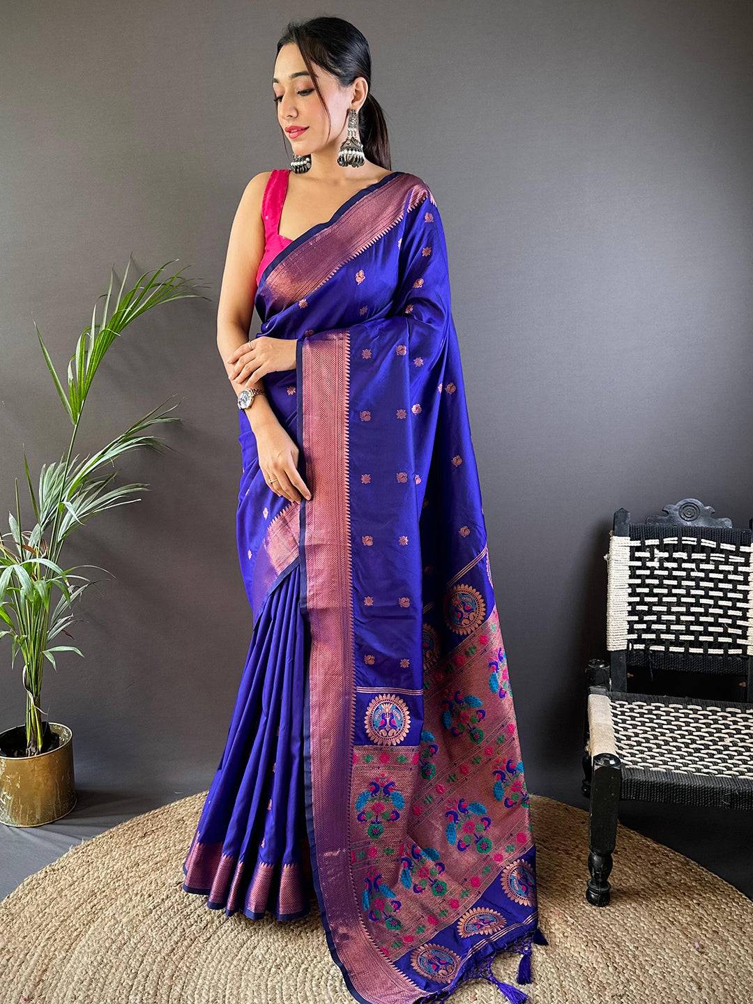 Amethyst Purple Copper Elegance Soft Silk Saree