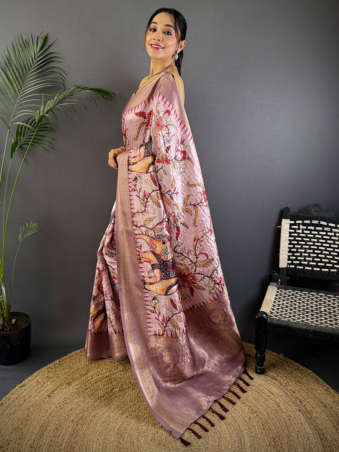 Rose Gold Freehand Design Gadwal Saree by My Store