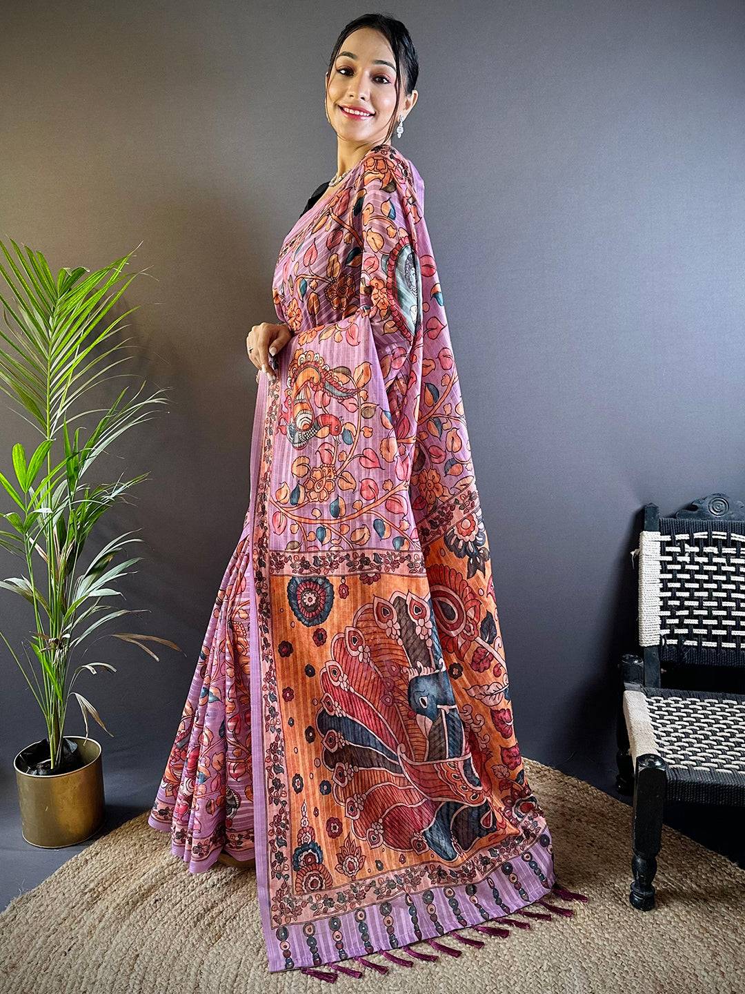 Blush Pink Kalamkari Saree by My Store