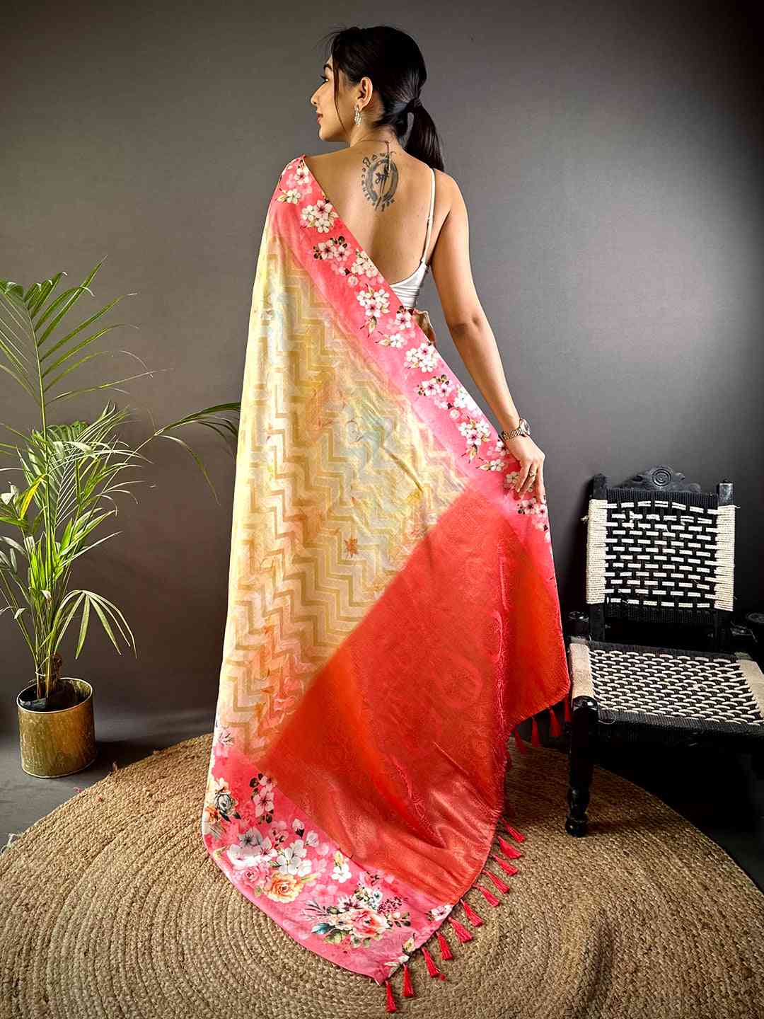 Pink Zari Zigzag Kota Doriya Saree by My Store
