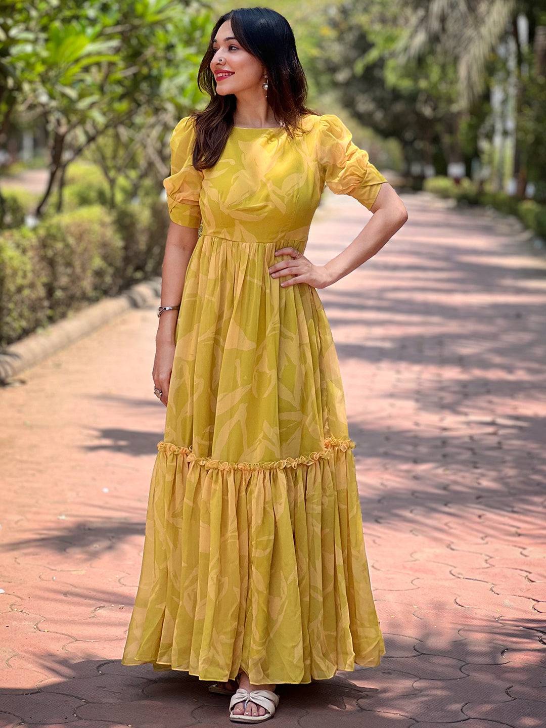 Lime Yellow Abstract Print Dress by My Store