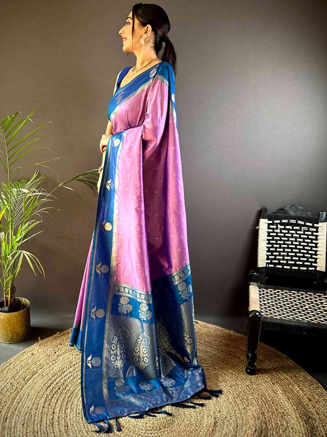 Lavender Cationic Soft Silk Saree by My Store