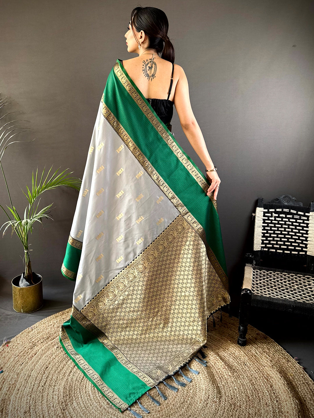Serene Grey Gadhwal Soft Silk Saree by My Store