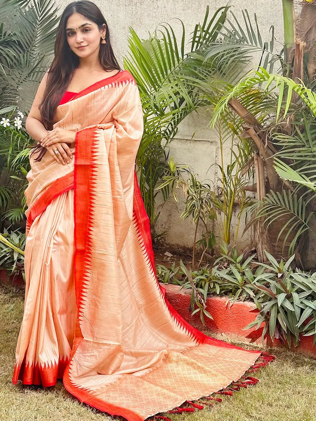 Soft Ghicha Silk Saree with Intricate Zari Border by My Store