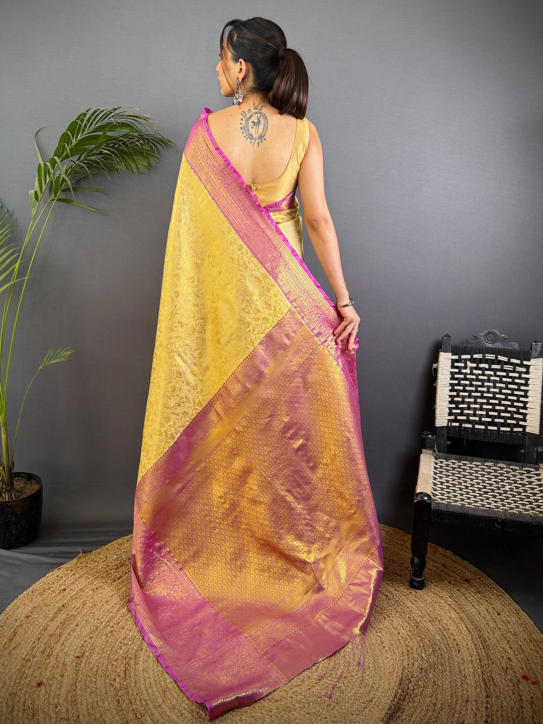 Golden Beige Dharmavaram Silk Saree