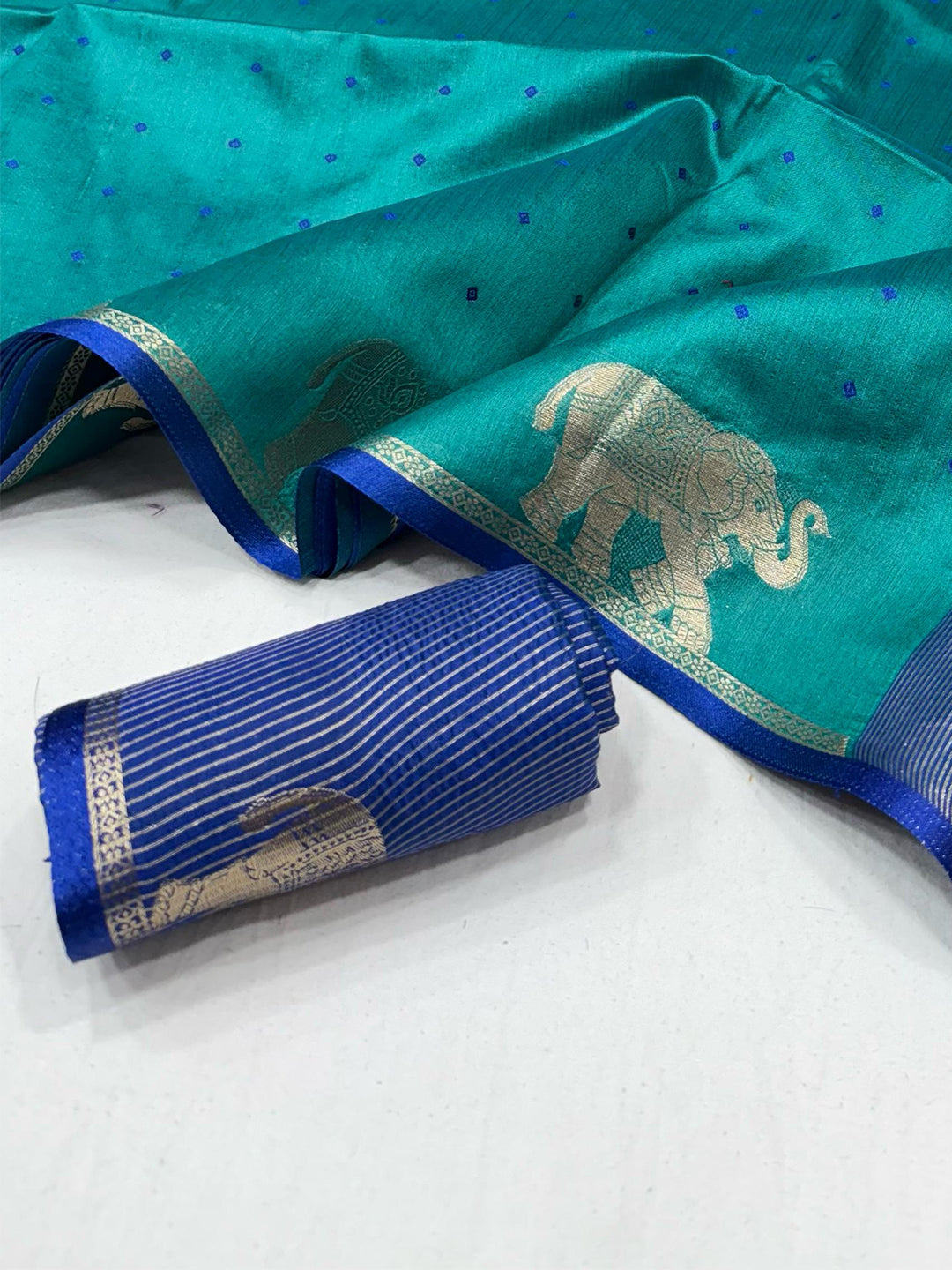 Blue Pure Silk Bandhani Butti Saree