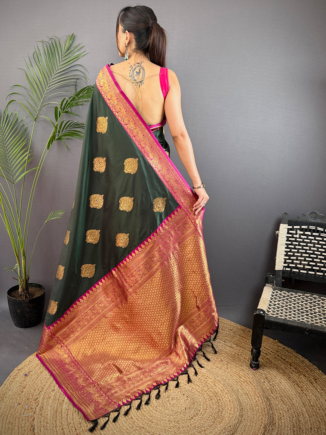 Green Soft Gadwal Silk Saree by My Store