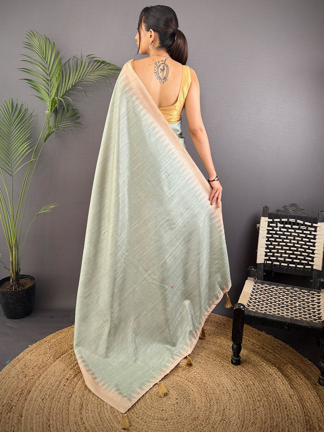 Sky Blue Handloom Ghicha Saree by My Store