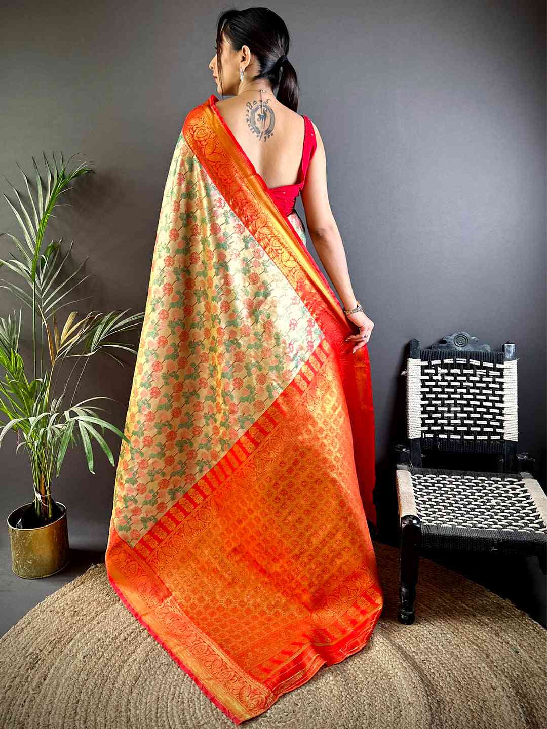 Radiant Red Floral Dharmavaram Silk Saree by My Store