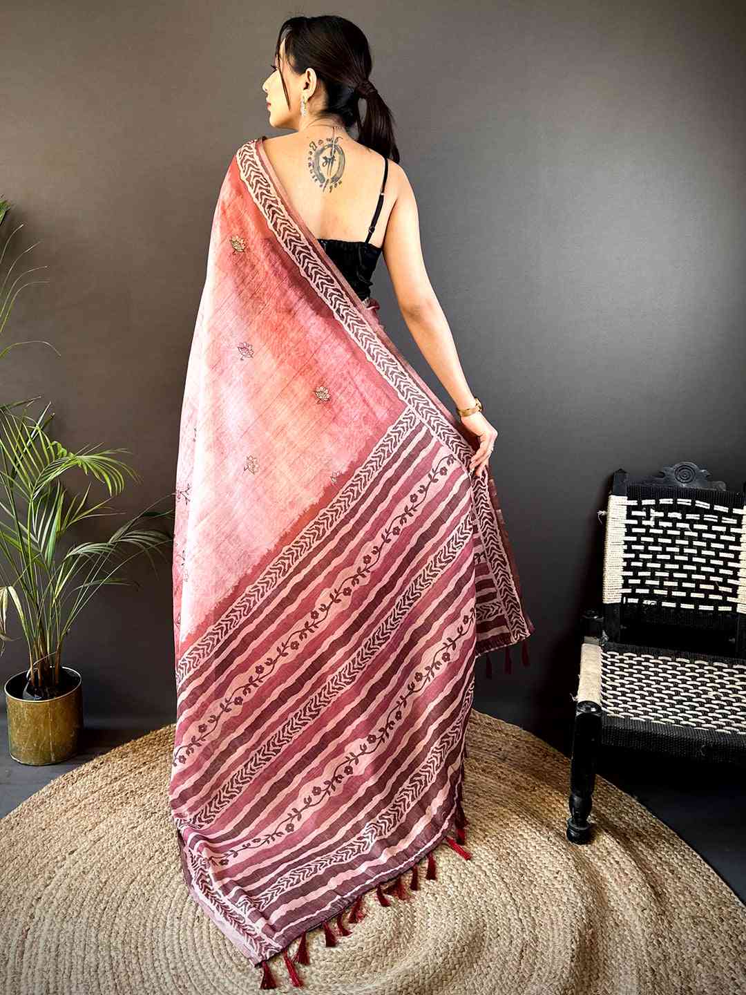 Pink Tissue Digital Print Saree by My Store