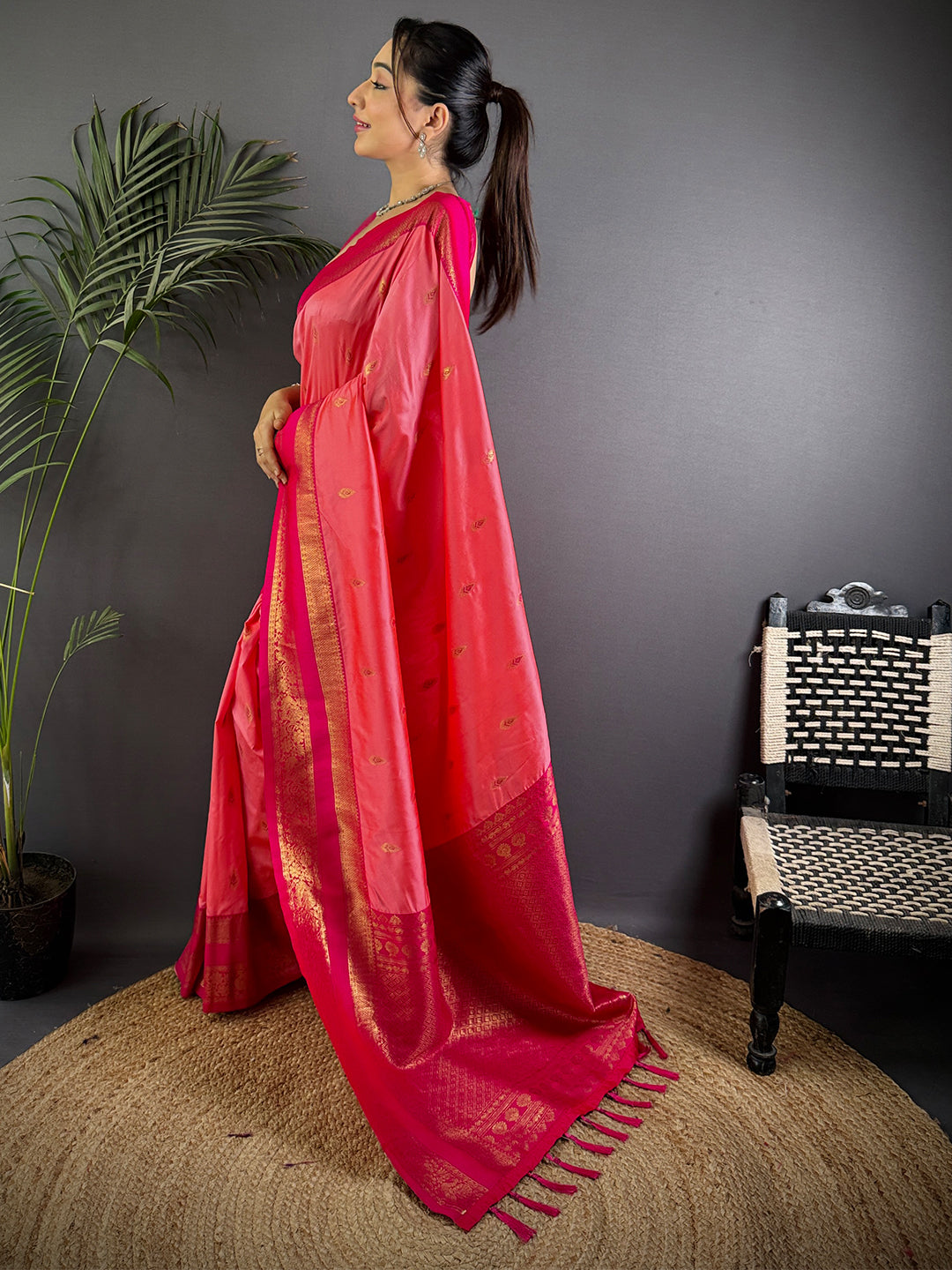 Rose Pink Satin Bentex Soft Silk Saree by My Store