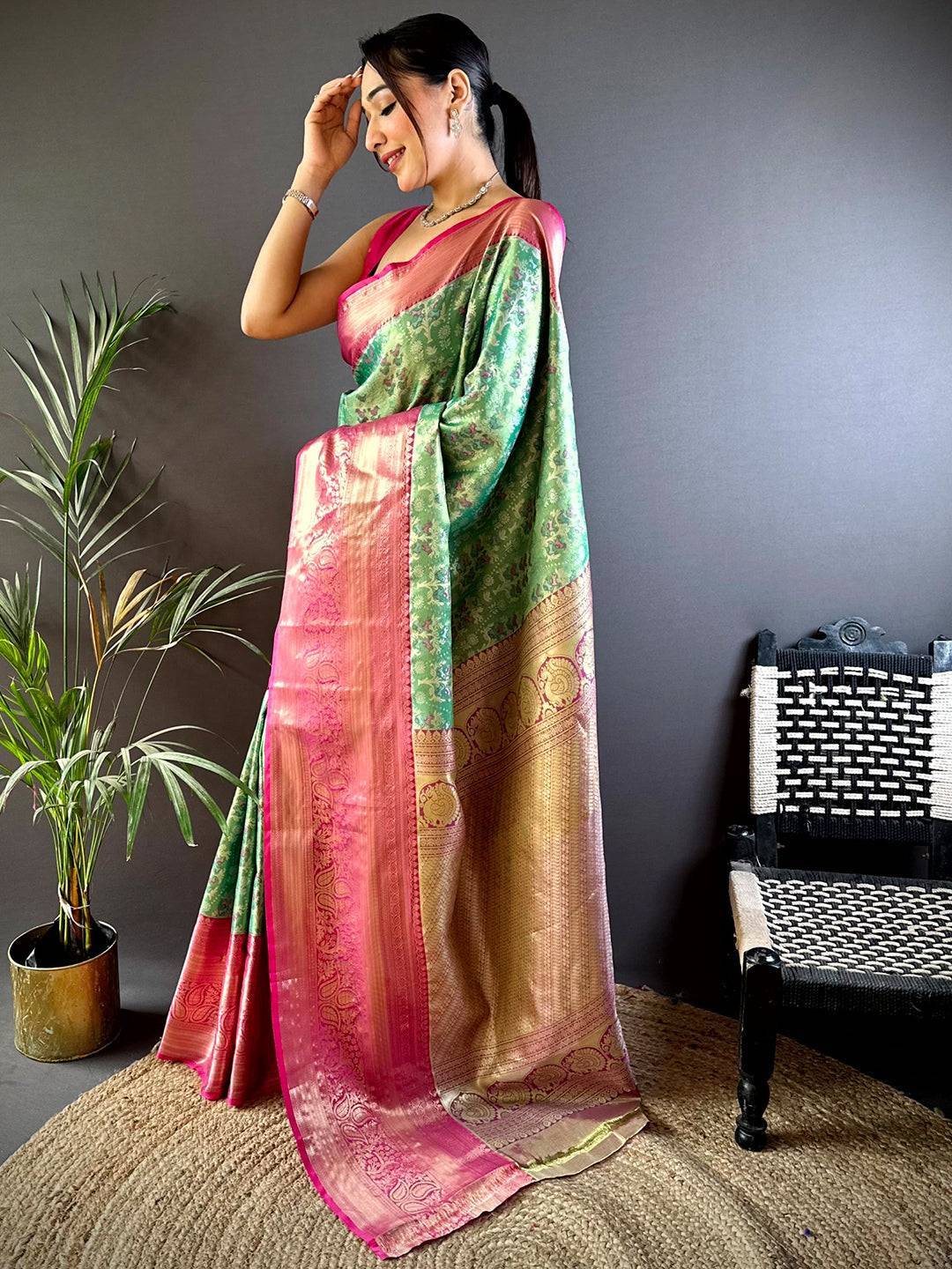 Fern Green Dharmavaram Silk Saree by My Store