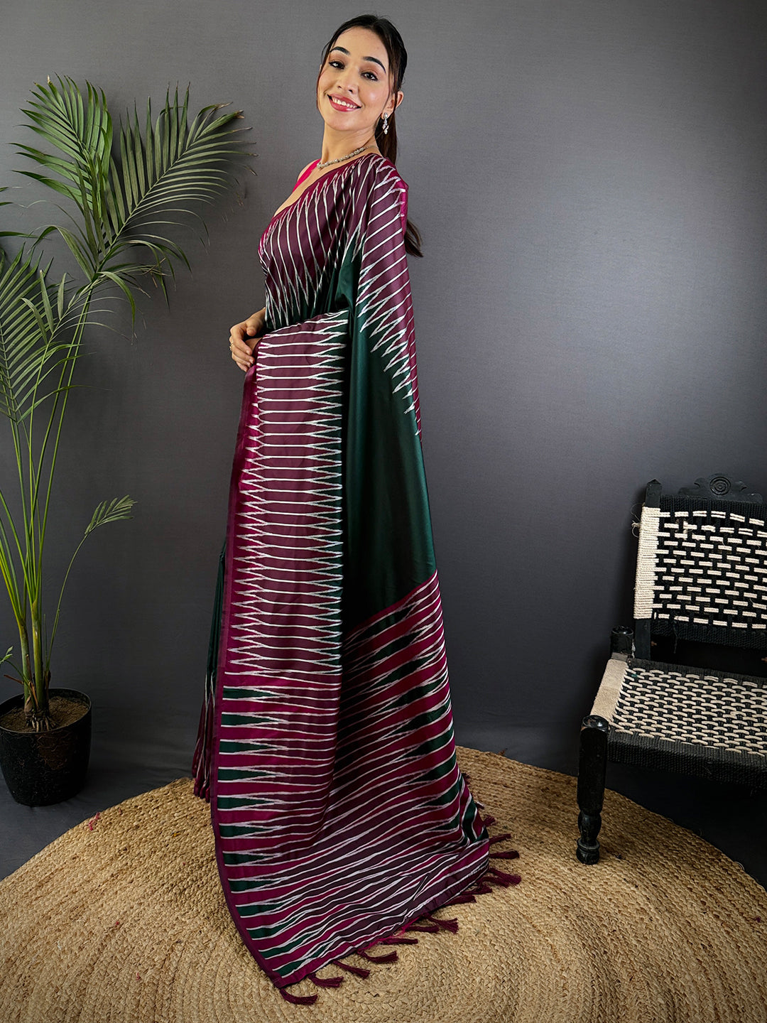 Green Soft Silk Ikkat Zari Weaving Saree by My Store