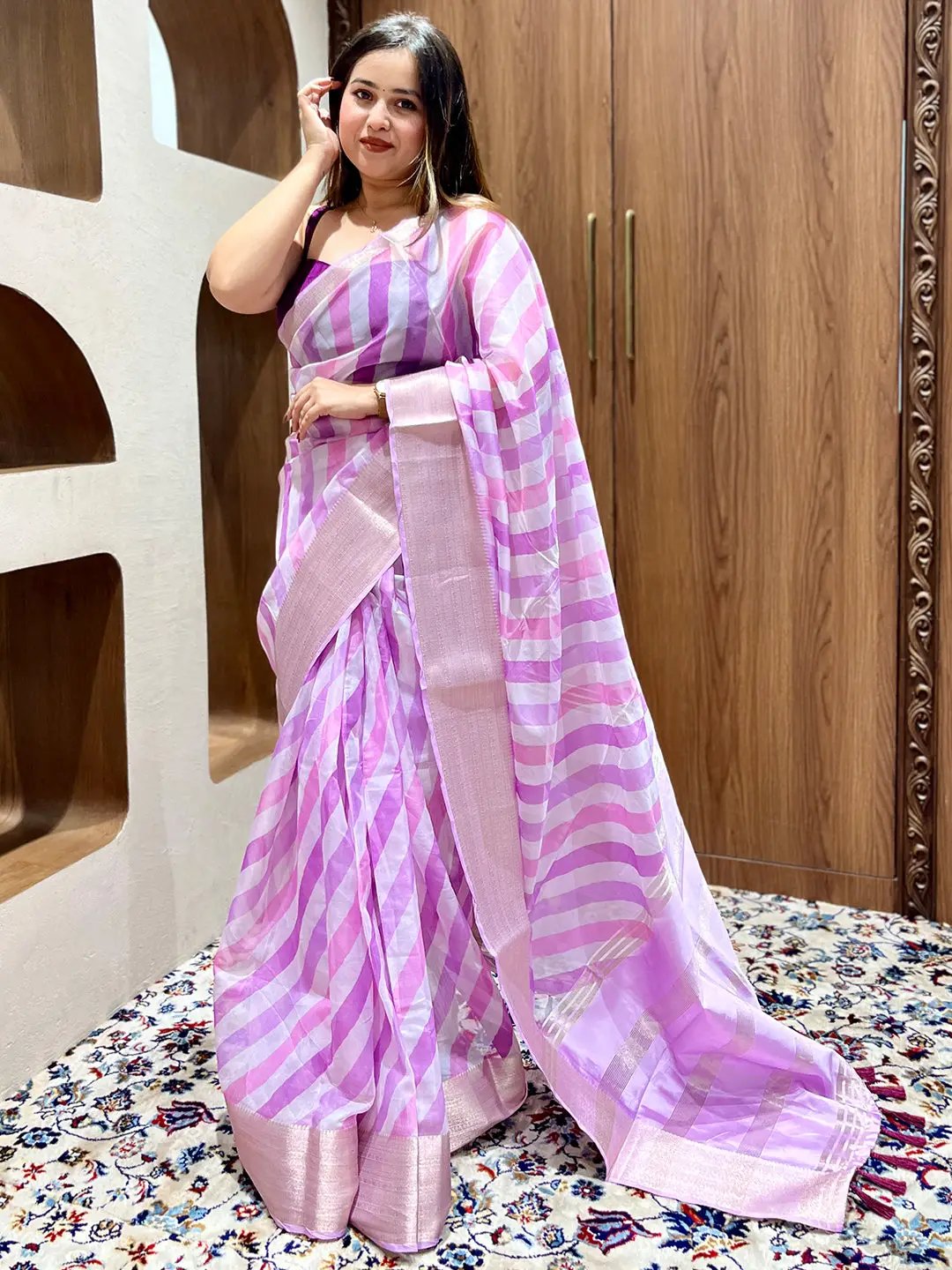 Soft Organza Leheriya Digital Print Party Wear Saree by My Store