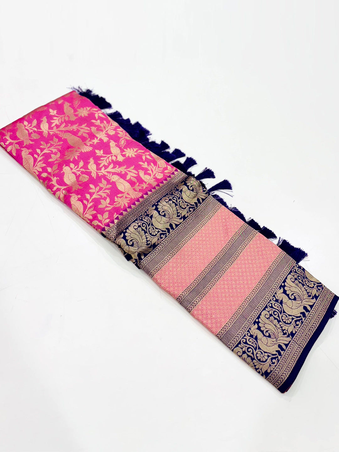 Peacock Pink Banarasi Silk Saree by My Store
