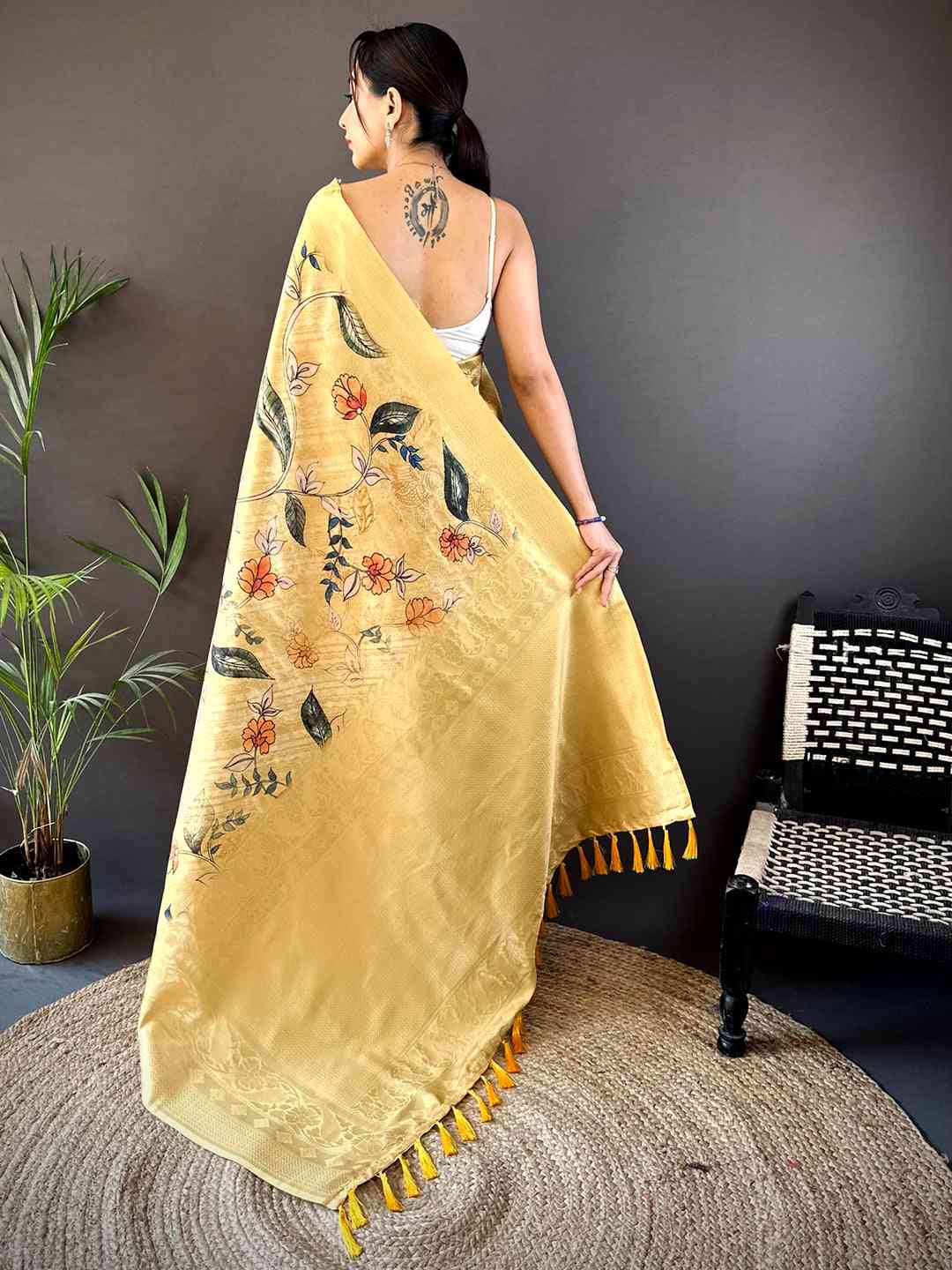 Mustard Kanjivaram Digital Silk Saree by My Store