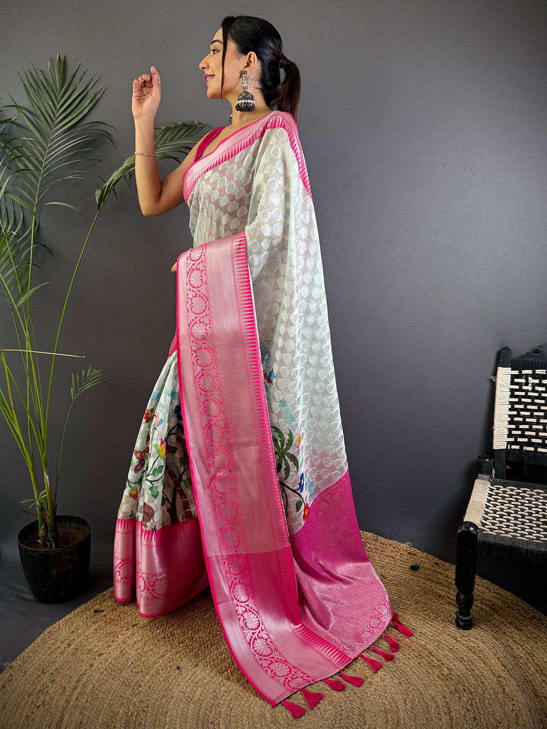 Ethereal White Kora Tissue Saree by My Store