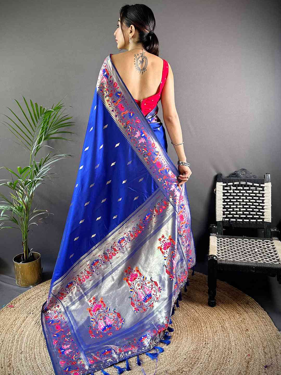 Blue Yevla Paithani Meenakari Saree by My Store