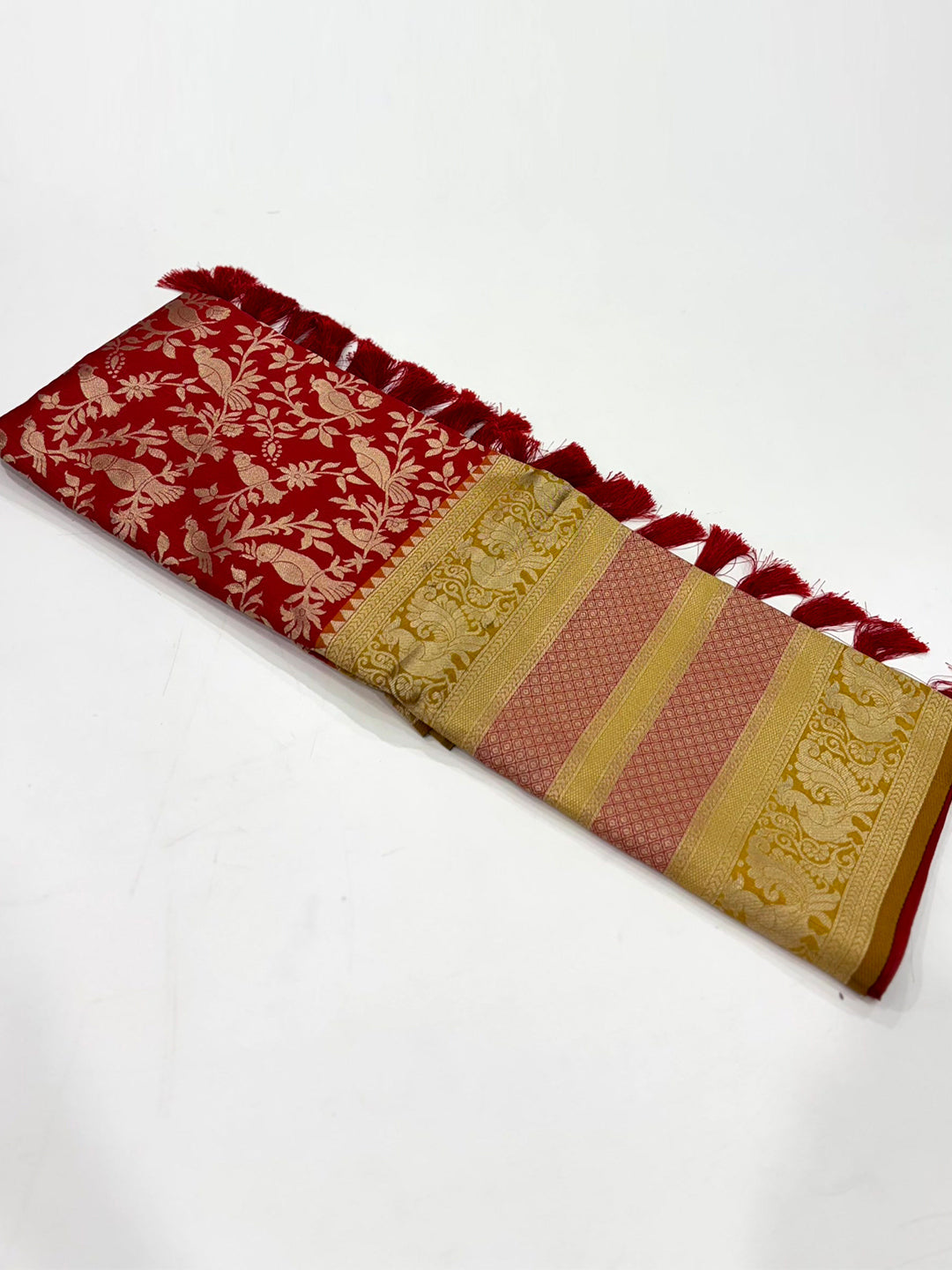 Peacock Red Banarasi Silk Saree by My Store