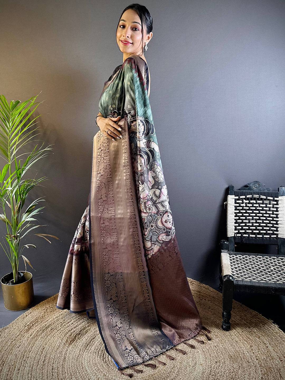 Intricate Teal Banarasi Silk Saree by My Store