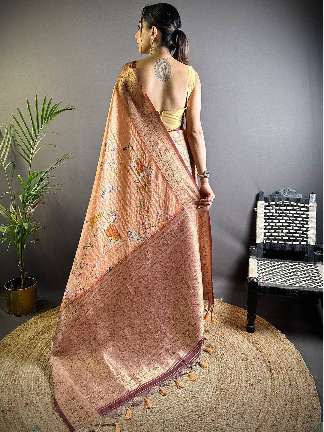 Pink Chex Radiance Banarasi Silk Saree by My Store