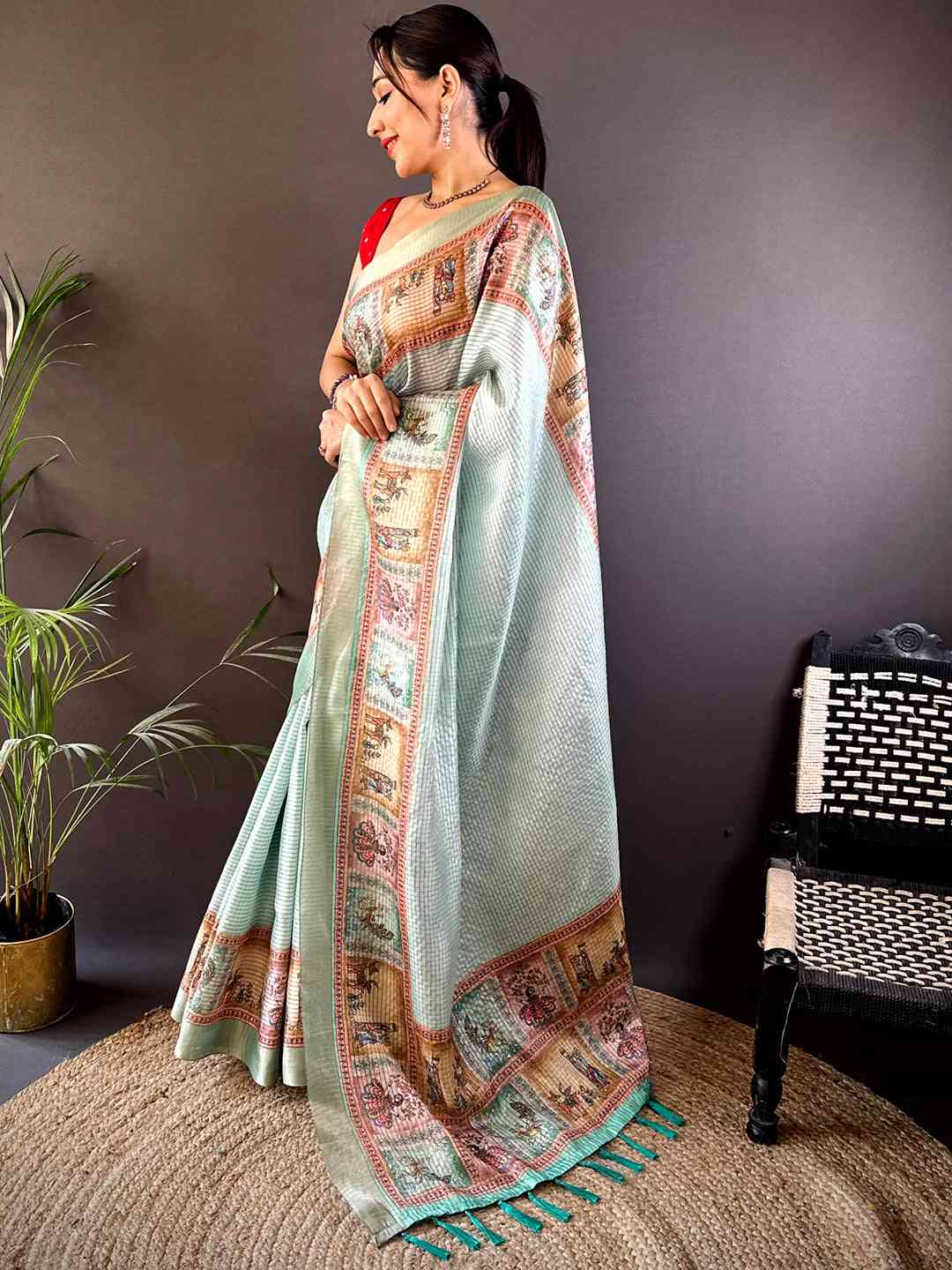 Radiant Sky Blue Soft Silk Digital Print Saree by My Store
