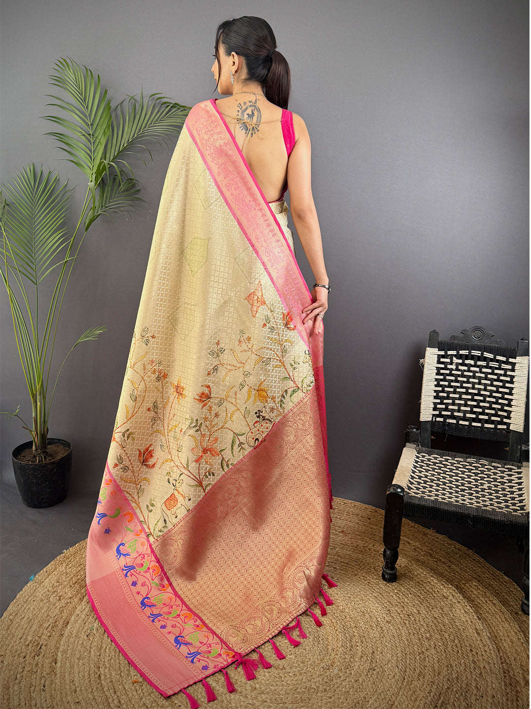 Heritage Kora Muslin Floral Kalamkari Saree by My Store