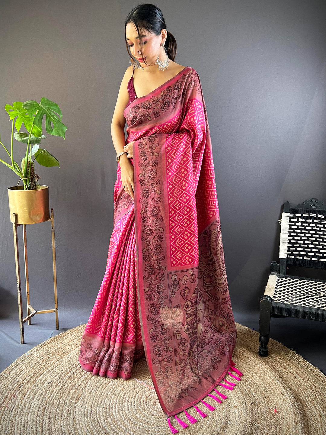 Rose Pink Patola Kalamkari Saree by My Store