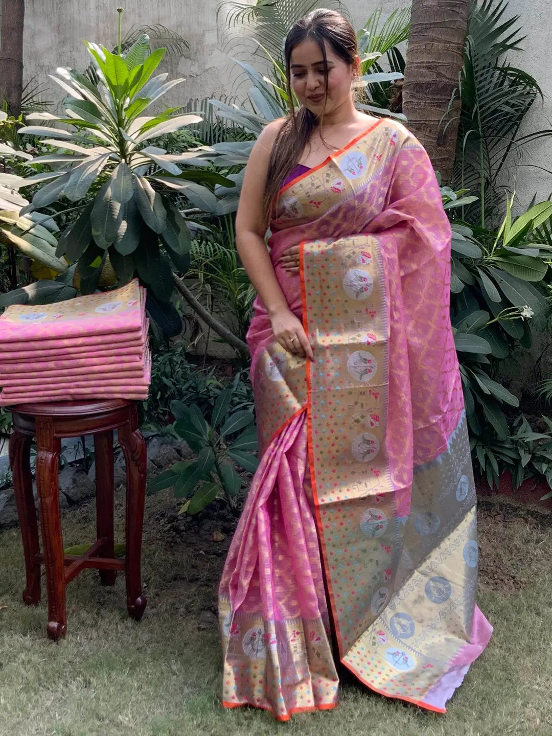 Stunning Kota Doria Soft Silk Minakari Patola Weaving Saree