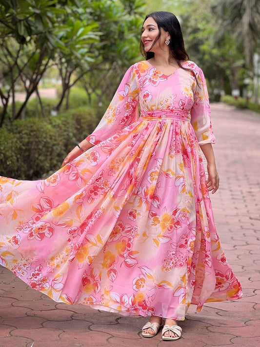 Peach Abstract Printed Dress by My Store
