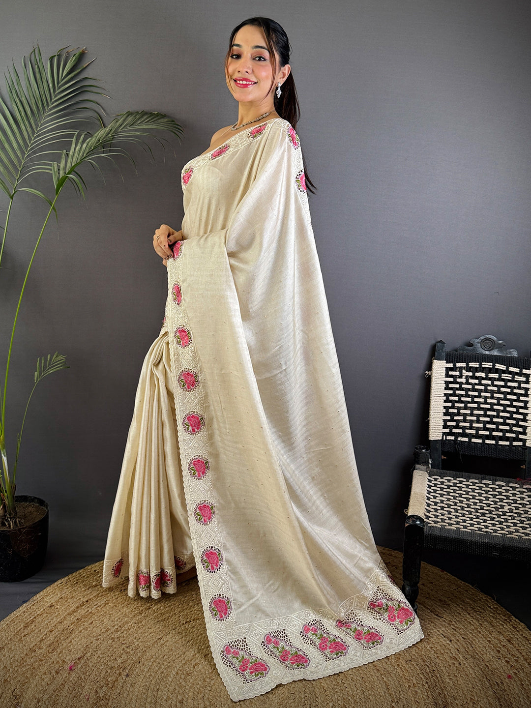 Elegant Embers Rose Stitch Saree by My Store