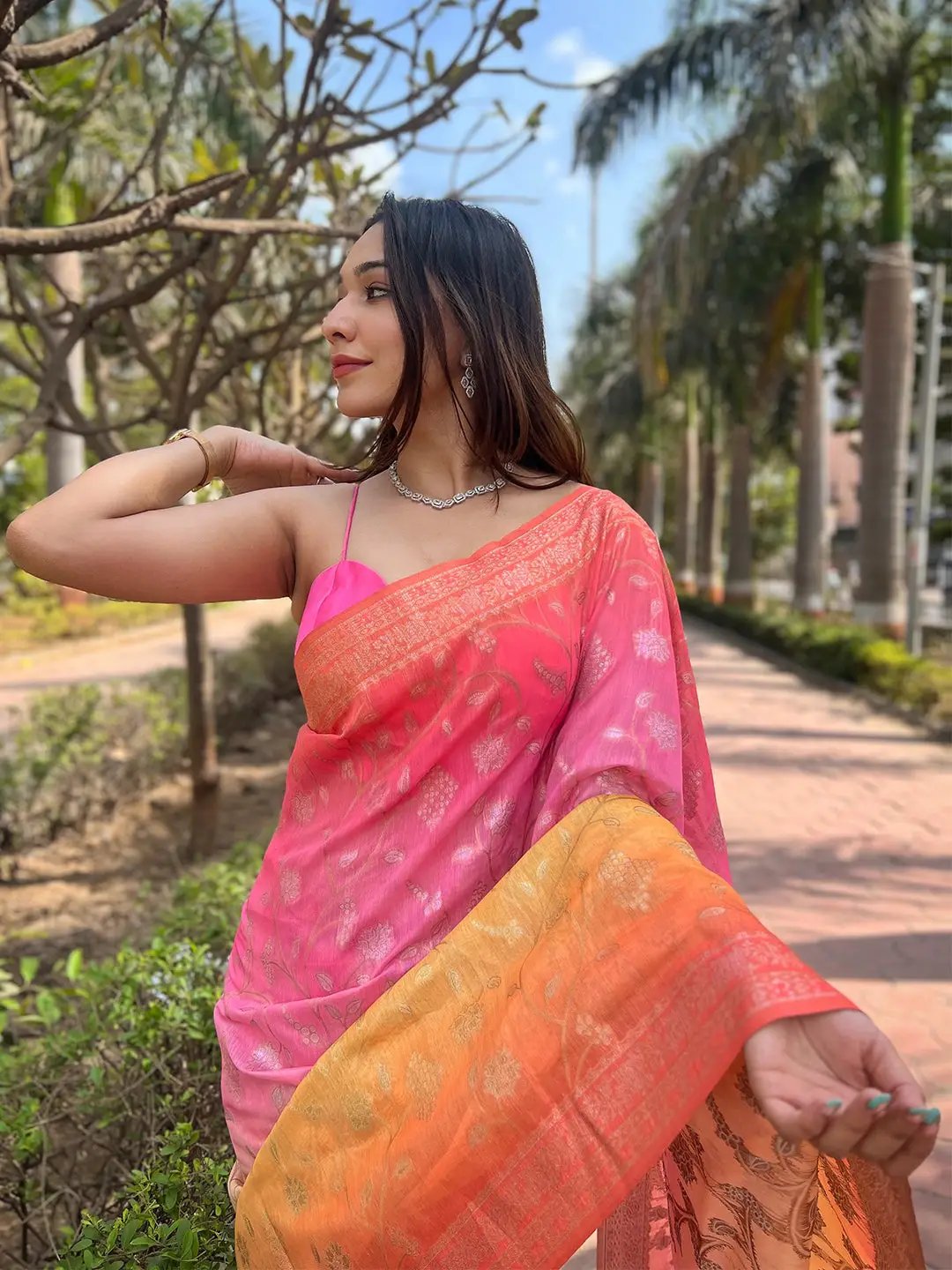 Traditional Soft Slub Silk With Pure Zari And Lakhnavi Badla Weaving