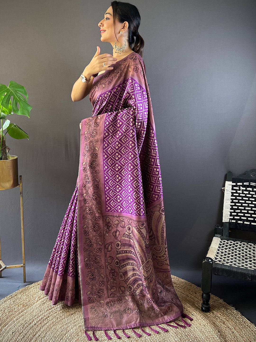 Purple Patola Kalamkari Saree by My Store